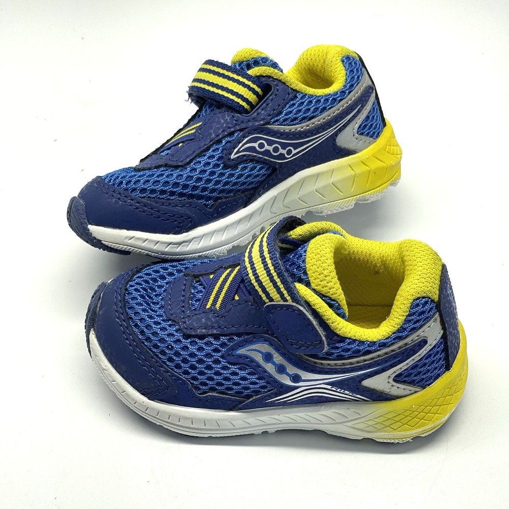 Saucony Ride 10 Jr Blue Yellow Boy Baby Toddler Walker Shoes Sneakers Size 4.5 M